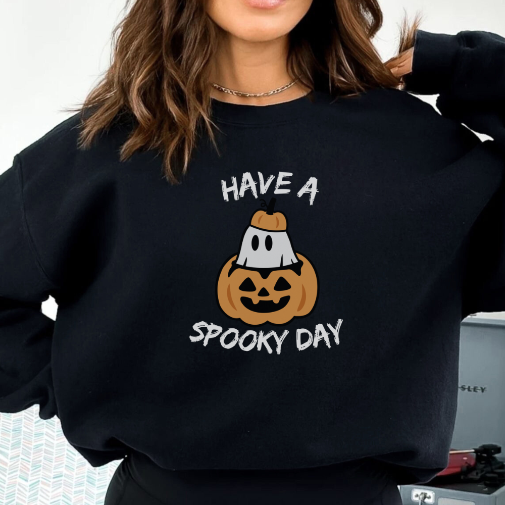 Have a Spooky Day Halloween Sweatshirt | Cute Ghost & Pumpkin Fall Pullover.