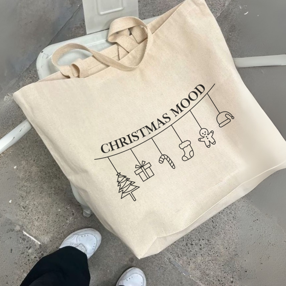 Christmas Mood Minimalist Tote Bag | Simple Holiday Tote | Neutral Christmas Bag | Aesthetic Festive Shopper | Cozy Minimal Christmas Gift