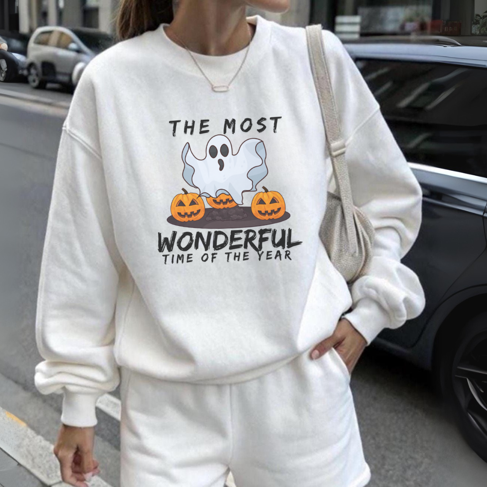 The Most Wonderful Time of the Year Halloween Sweatshirt | Cute Ghost & Pumpkin Spooky Fall Pullover