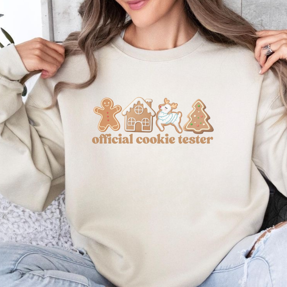 Official Cookie Tester Christmas Sweatshirt | Cute Holiday Baking Crewneck | Funny Christmas Sweater | Christmas Cookie Lover Gift | Festive Cozy Sweatshirt