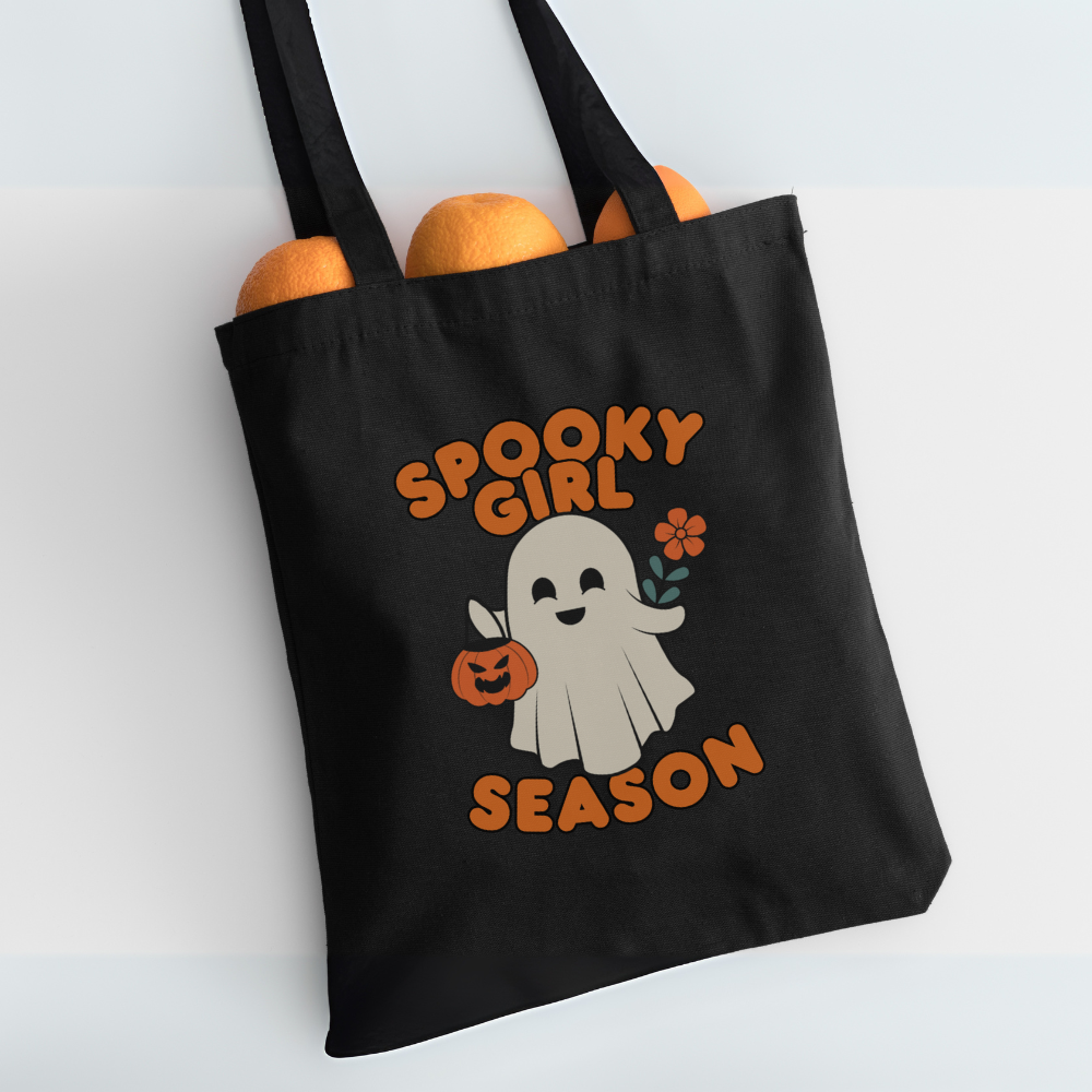 Spooky Girl Season Tote Bag with Cute Ghost | Halloween Aesthetic Reusable Bag | Eco Friendly Canvas Tote