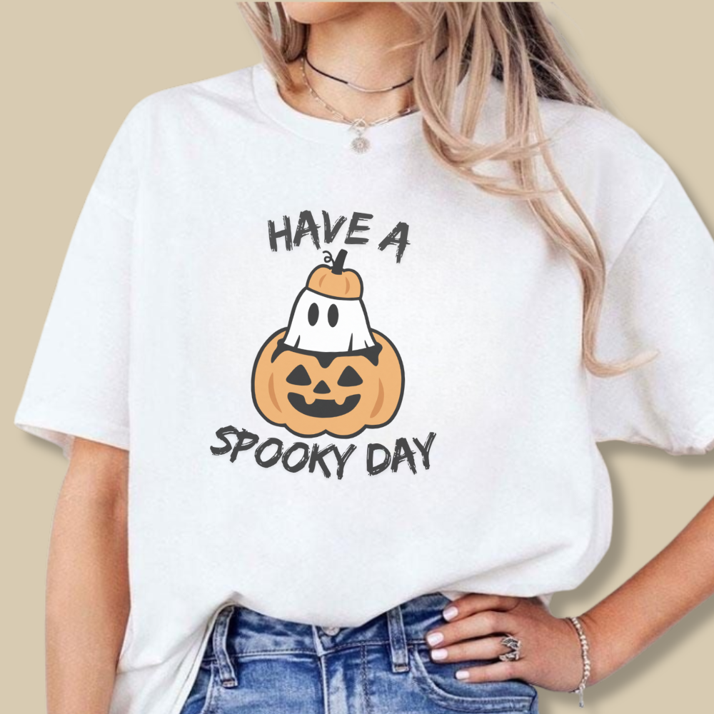 Have a Spooky Day Halloween T-Shirt | Cute Ghost & Pumpkin Fall Tee