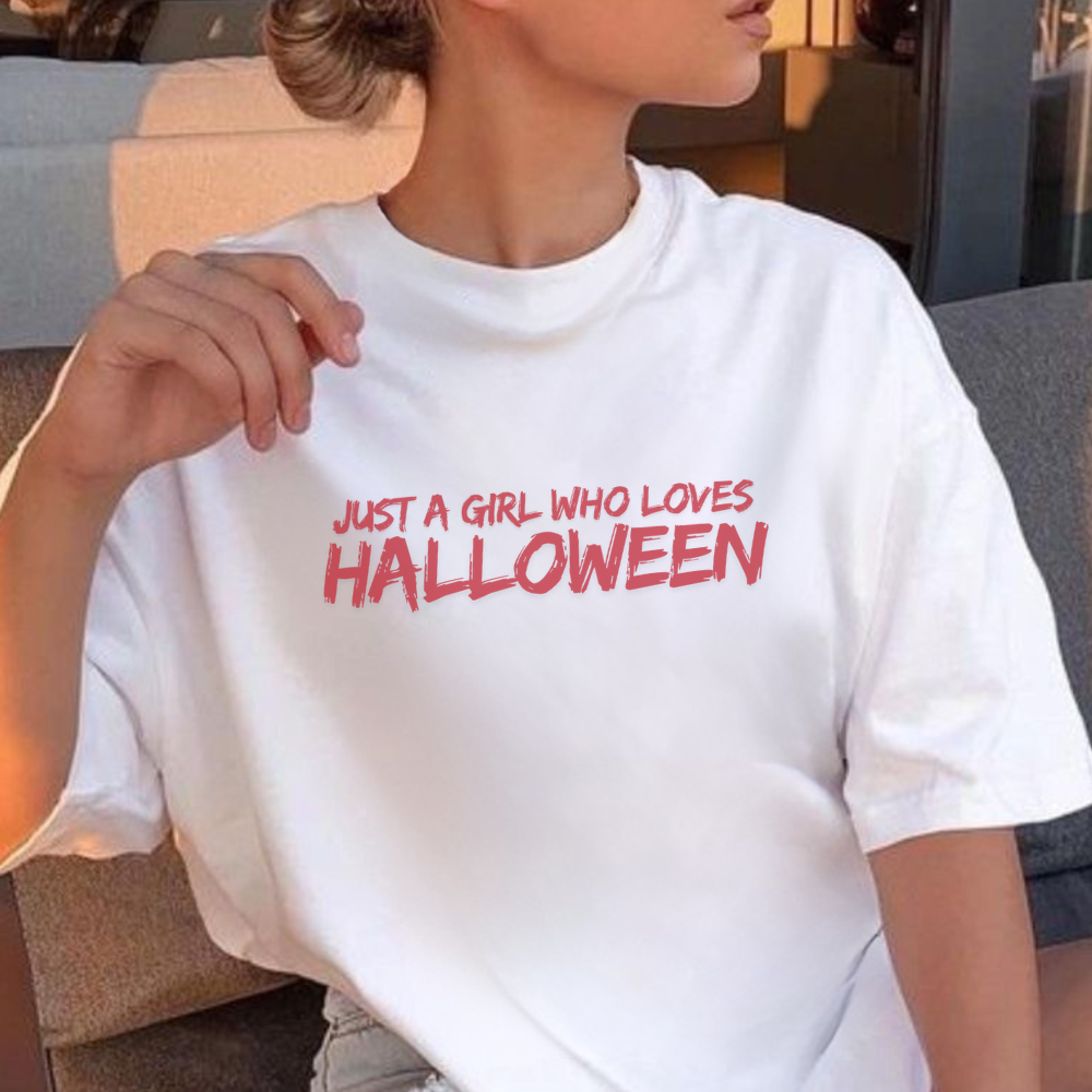 Just a Girl Who Loves Halloween T-Shirt | Cute Halloween Shirt | Spooky Season Tee